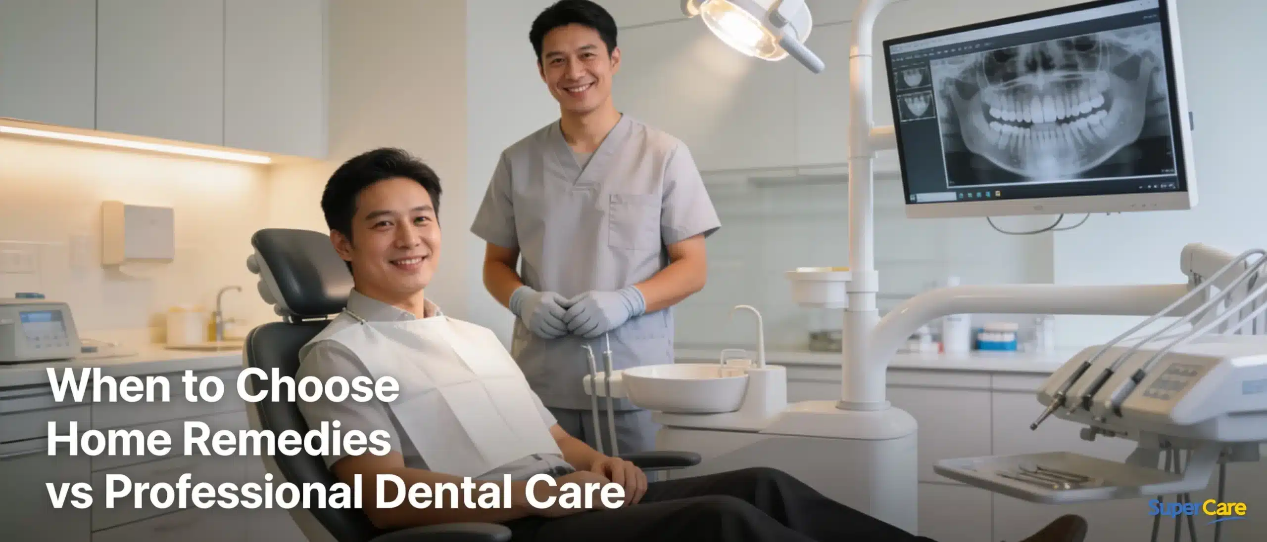 Dentist and patient in dental clinic with X-ray of teeth, discussing professional dental care.