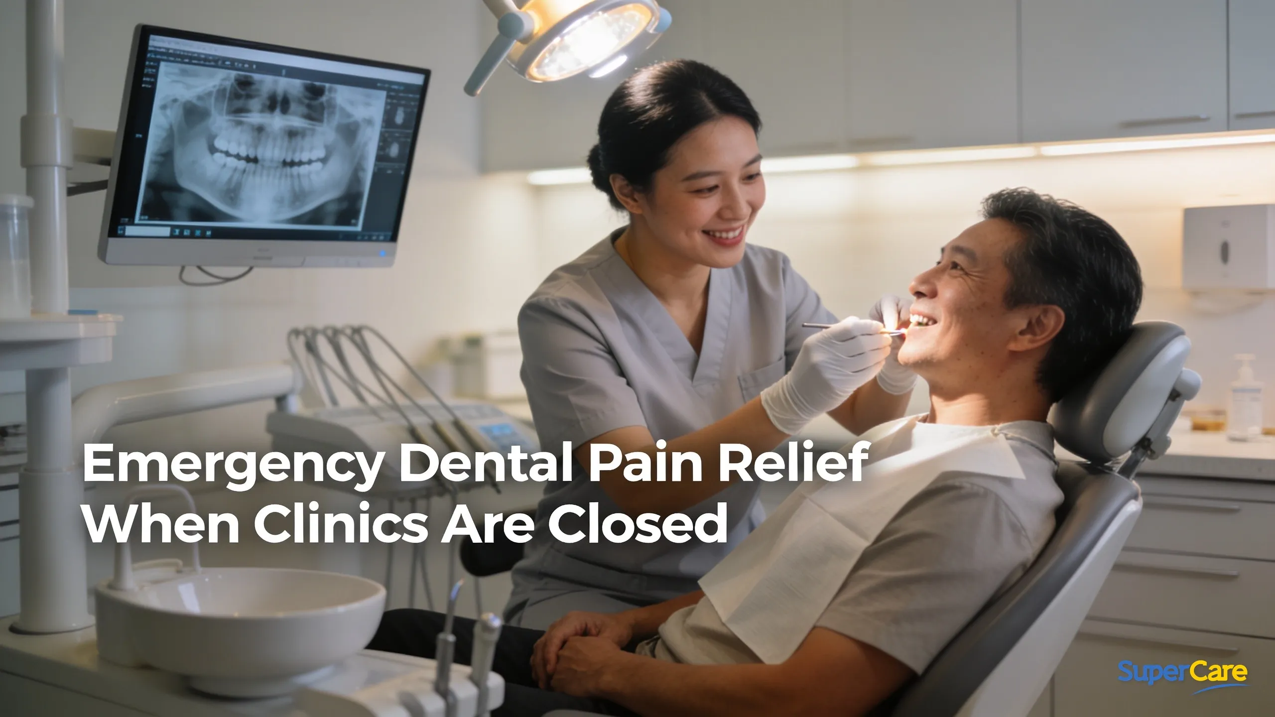 Dental examination with X-ray display and dentist providing care in Brisbane.